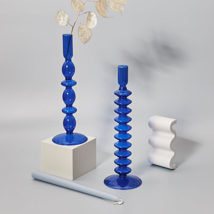 Modern Glass Candleholder-Blue | Bowlift