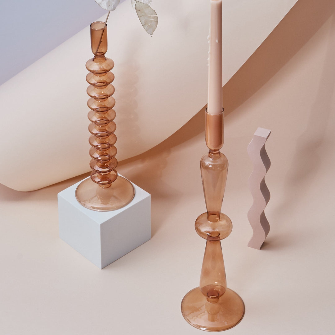 Modern Glass Candleholder-Brown | Bowlift