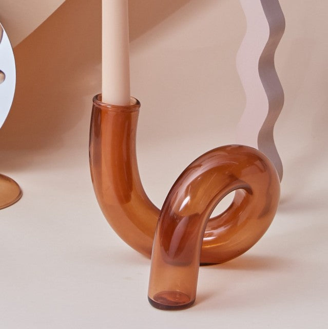 Modern Glass Candleholder-Brown | Bowlift