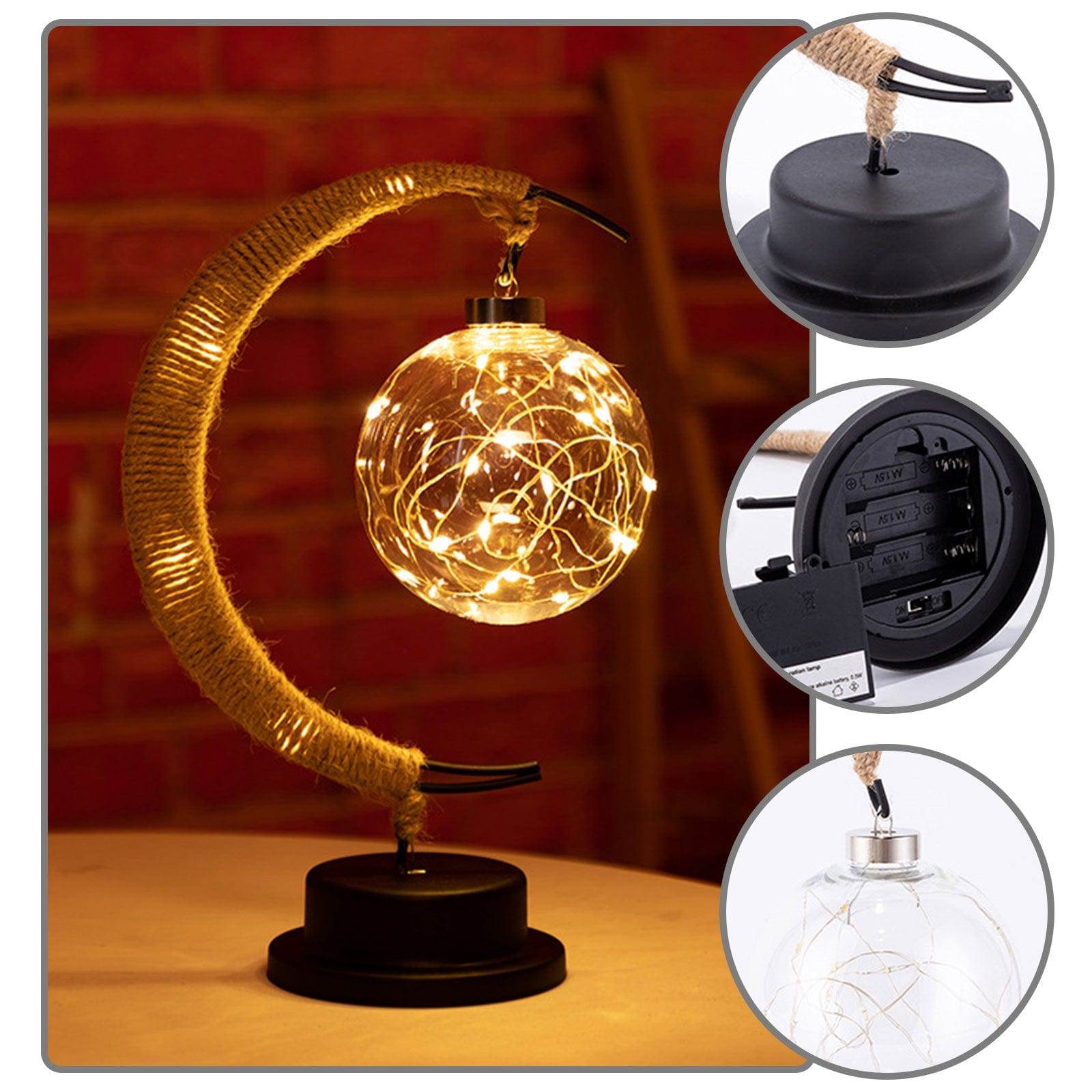 BowLift | Rayvia Lunar Lamp - Half Moon LED Light with Glass Globe for Cozy Atmosphere