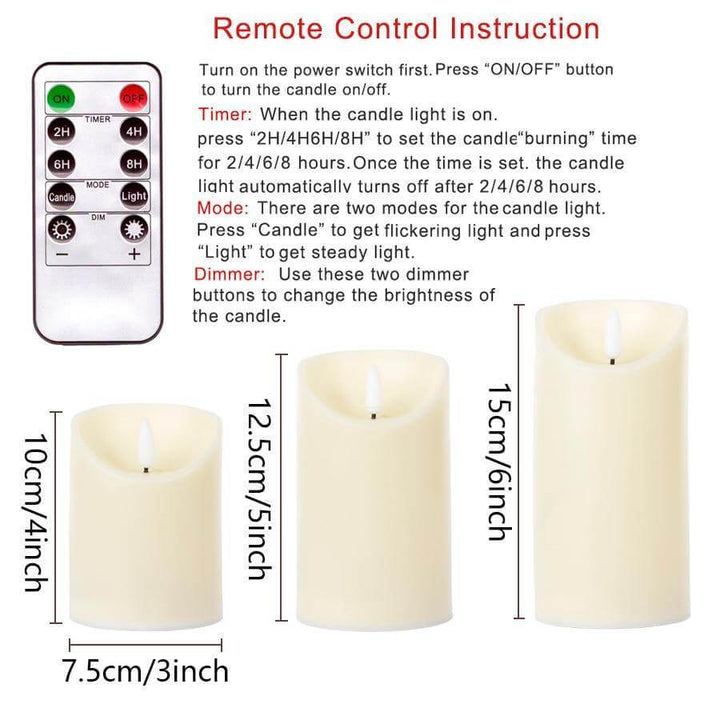 3pcs Remote Control LED Flameless Candle | Bowlift