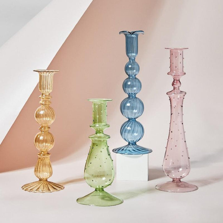 BowLift | GlowCharm Pastel Glass Candle Holder | Decorative Candle Stands | Elegant Table Decor