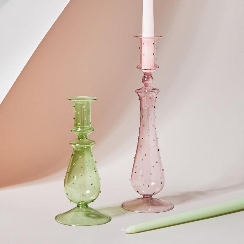 BowLift | GlowCharm Pastel Glass Candle Holder | Decorative Candle Stands | Elegant Table Decor