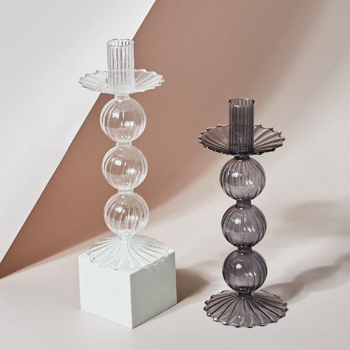 Glass Candle Holder - Lace Tray - Grey, Transparent | Bowlift