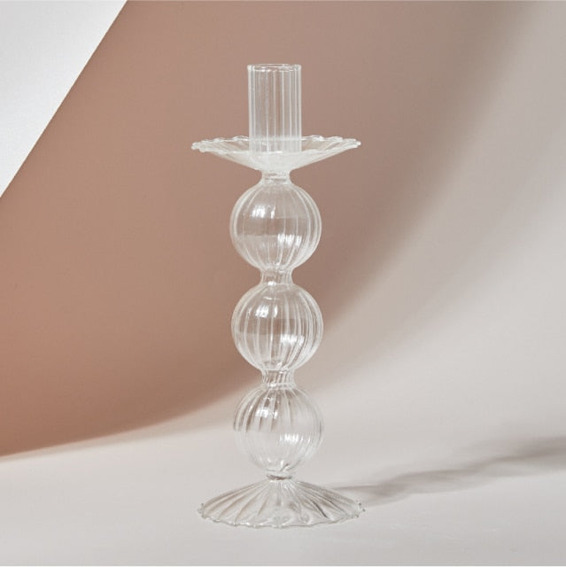 Glass Candle Holder - Lace Tray - Grey, Transparent | Bowlift