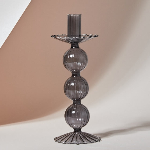 Glass Candle Holder - Lace Tray - Grey, Transparent | Bowlift