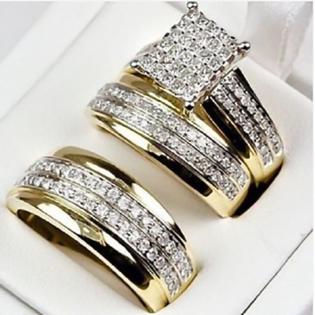 BowLift | Luxury 3 Pcs/Set Gold Color Full Zircon Engagement Rings For Women