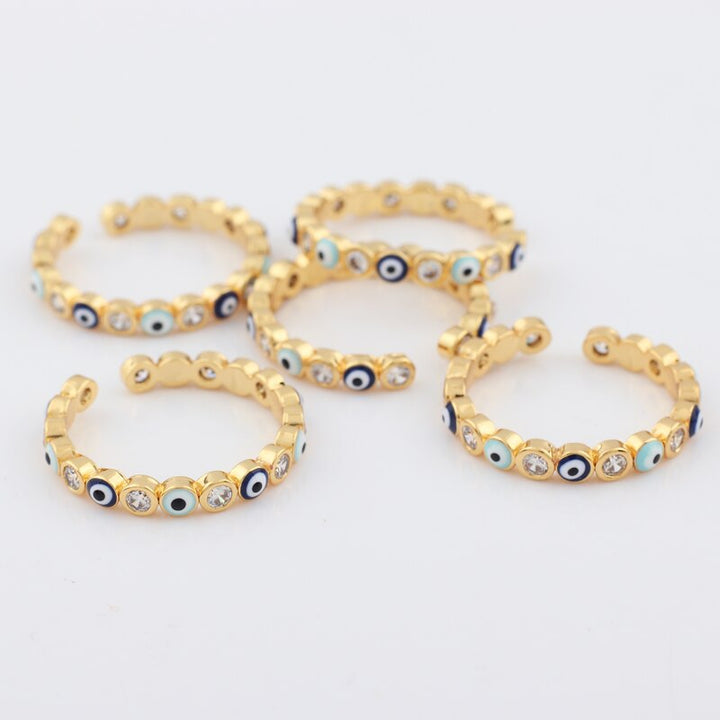 BowLift | Bohemian Rainbow Evil Eye Rhinestone Filled Gold Rings