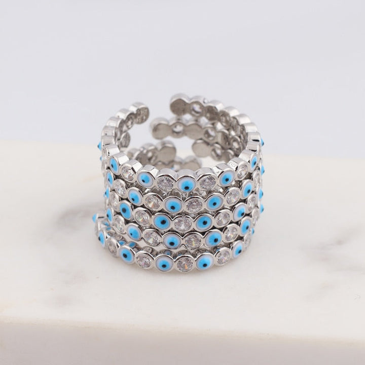 BowLift | Bohemian Rainbow Evil Eye Rhinestone Filled Gold Rings