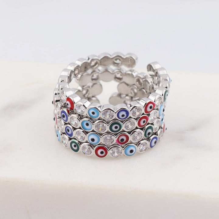 BowLift | Bohemian Rainbow Evil Eye Rhinestone Filled Gold Rings