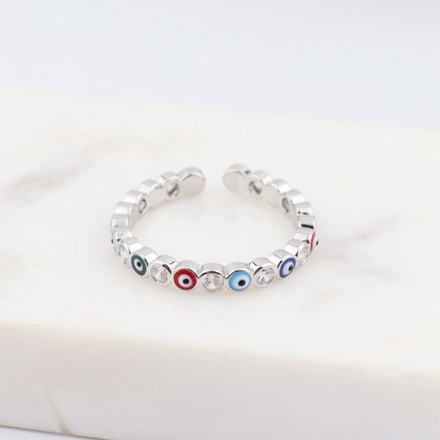 BowLift | Bohemian Rainbow Evil Eye Rhinestone Filled Gold Rings