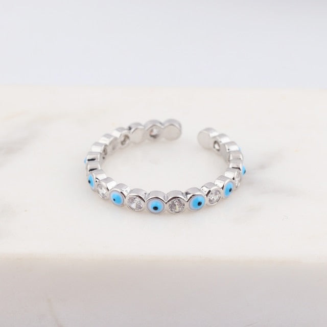 BowLift | Bohemian Rainbow Evil Eye Rhinestone Filled Gold Rings