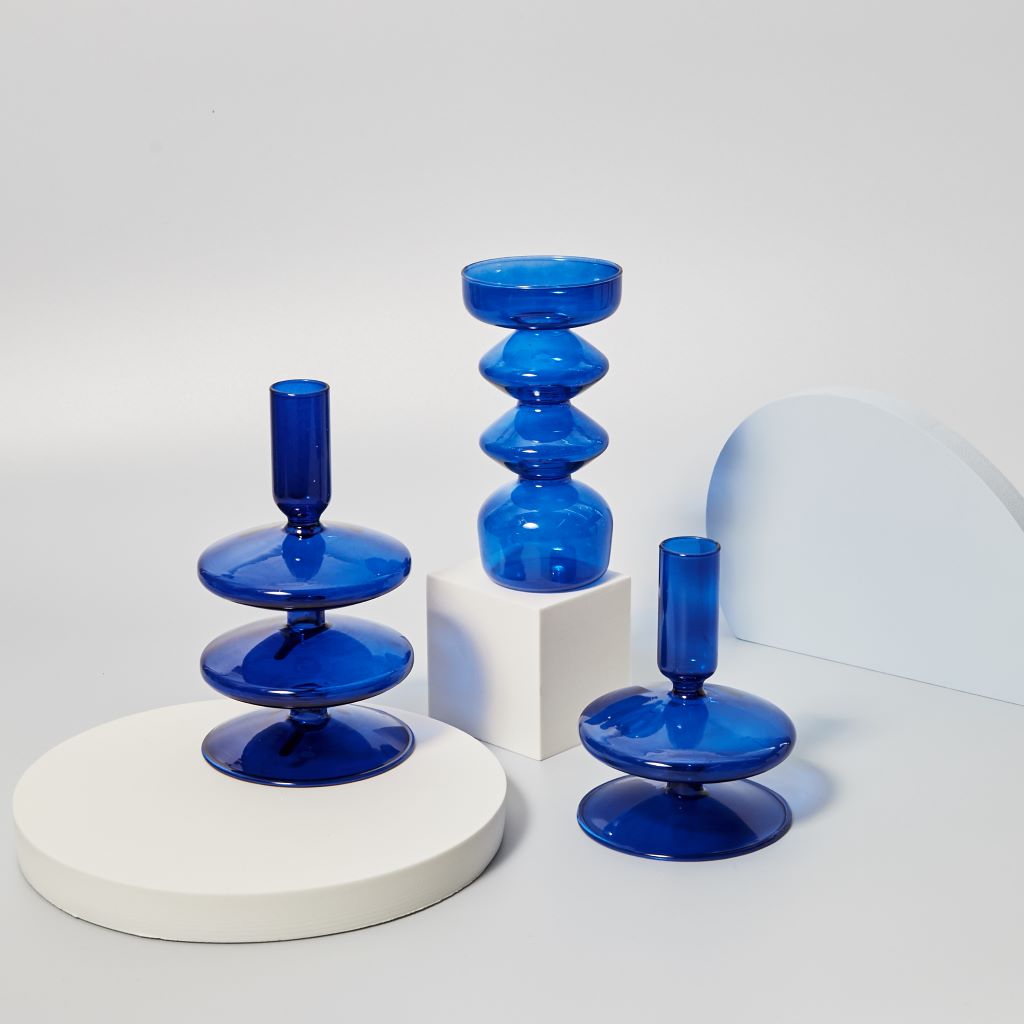 Modern Glass Candleholder-Blue | Bowlift