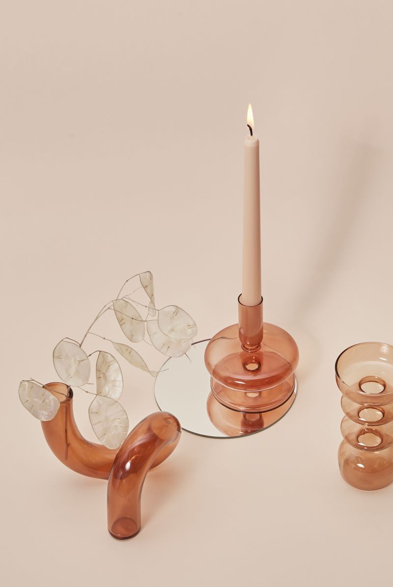Modern Glass Candleholder-Brown | Bowlift