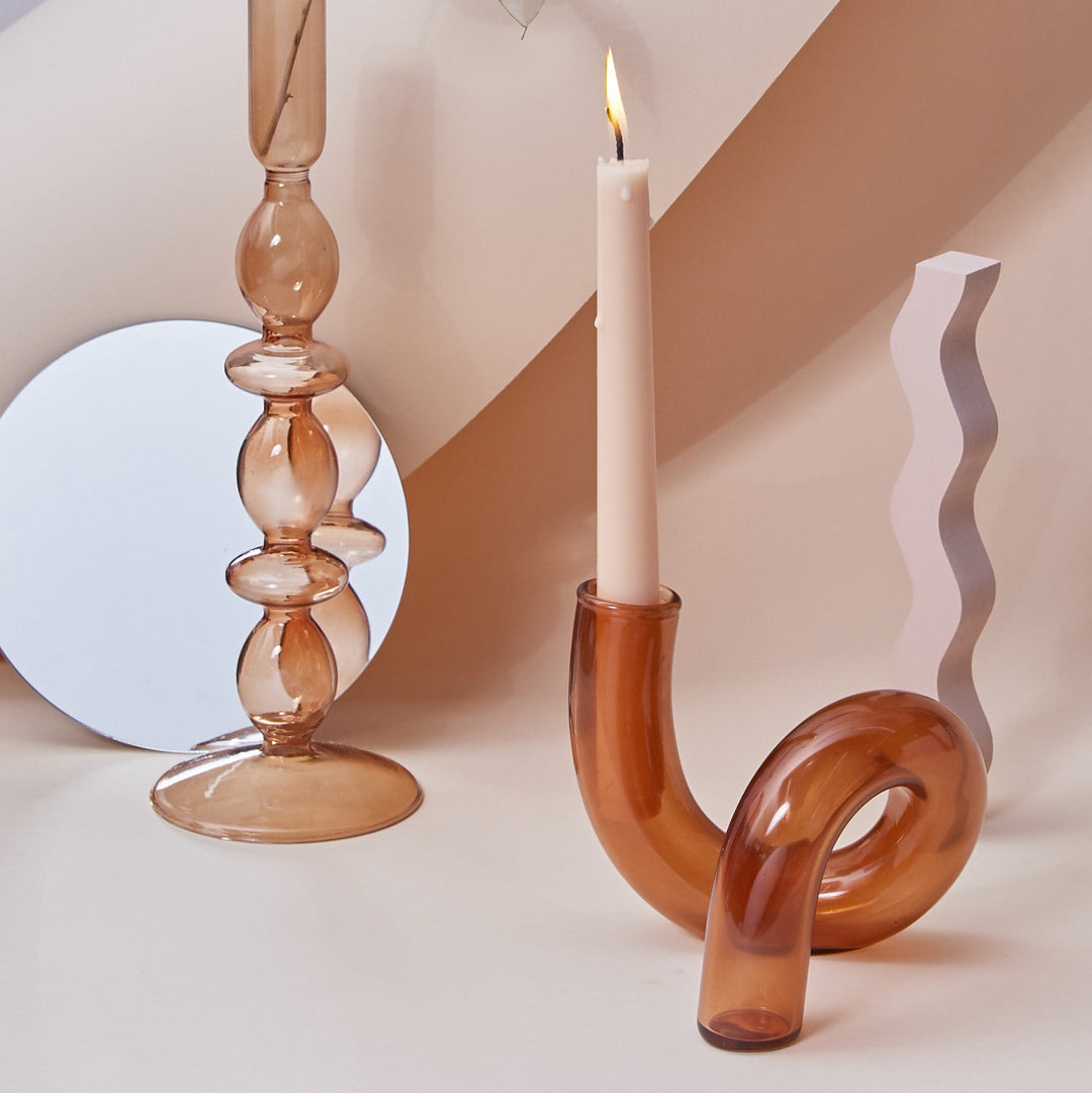 Modern Glass Candleholder-Brown | Bowlift