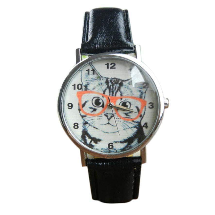 BowLift | Cute Cat Pattern Women Girl Leather Band Analog Quartz WristWatch