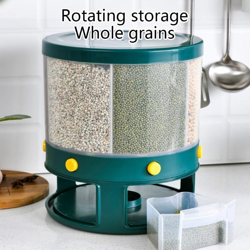 BowLift | 6 Grid Rotating Rice Storage Box Dispenser