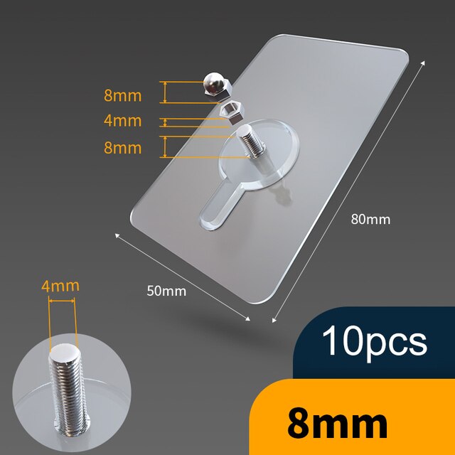 BowLift | 10 Pieces Heavy Duty Punch-Free Transparent Adhesive Hooks