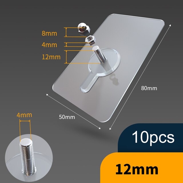 BowLift | 10 Pieces Heavy Duty Punch-Free Transparent Adhesive Hooks