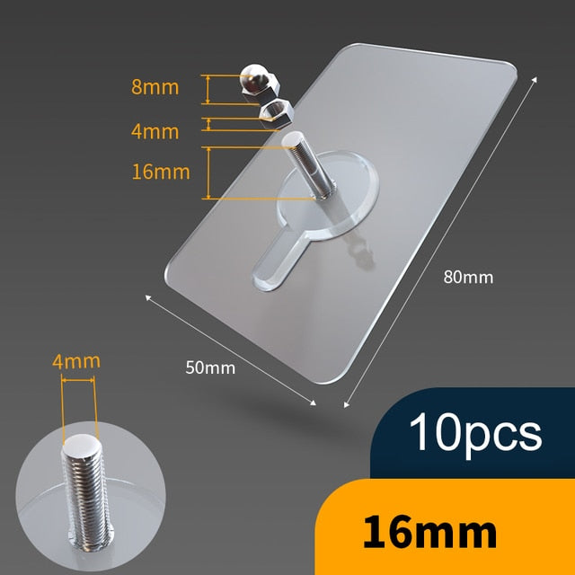 BowLift | 10 Pieces Heavy Duty Punch-Free Transparent Adhesive Hooks