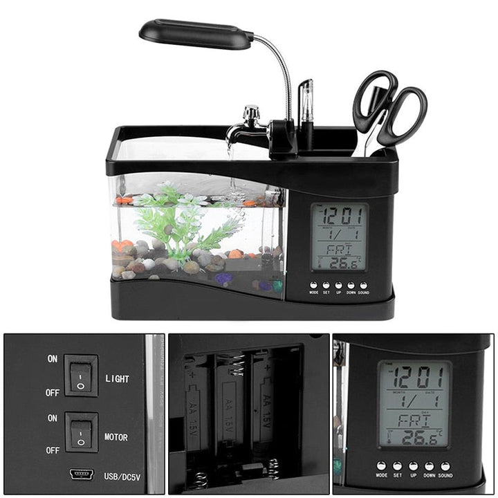 LCD Clock Mini Fish Tank Aquarium | Bowlift