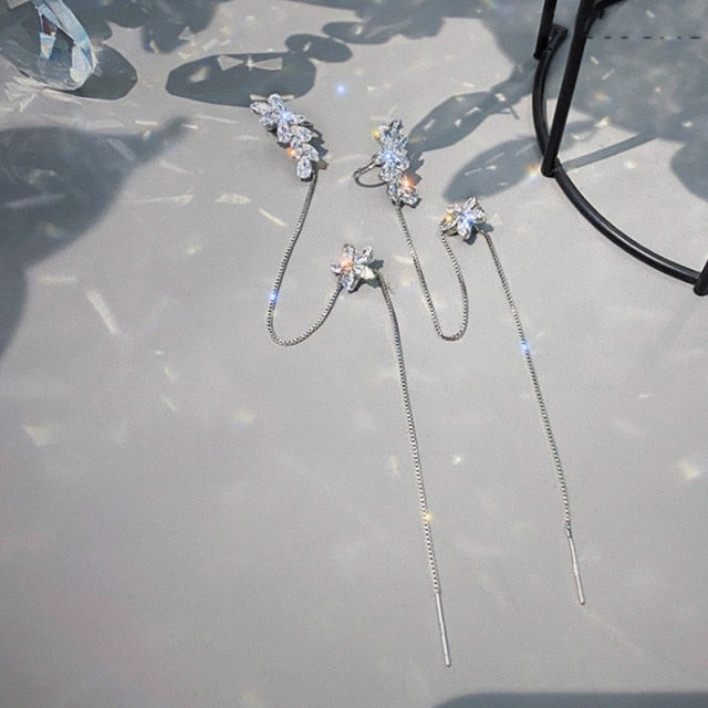 BowLift | Flower Ear Clip Long Pendant Earring