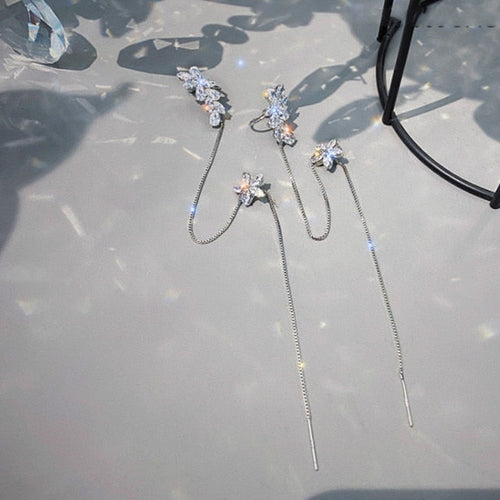 BowLift | Flower Ear Clip Long Pendant Earring