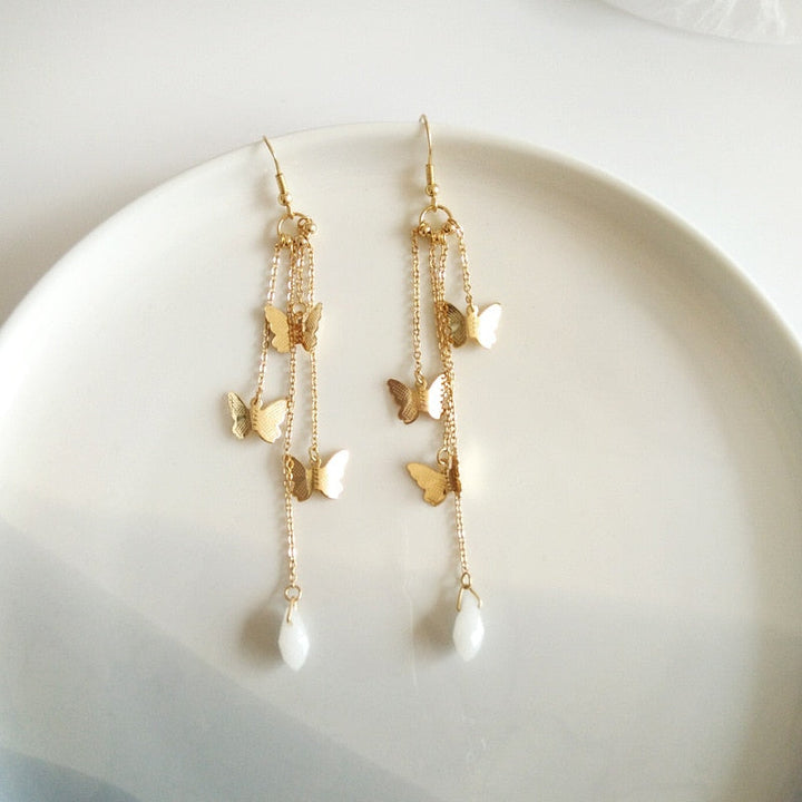 BowLift | Korean Style Retro Super Fairy Butterfly Tassel Long Clip on Earrings