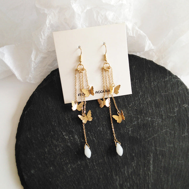 BowLift | Korean Style Retro Super Fairy Butterfly Tassel Long Clip on Earrings