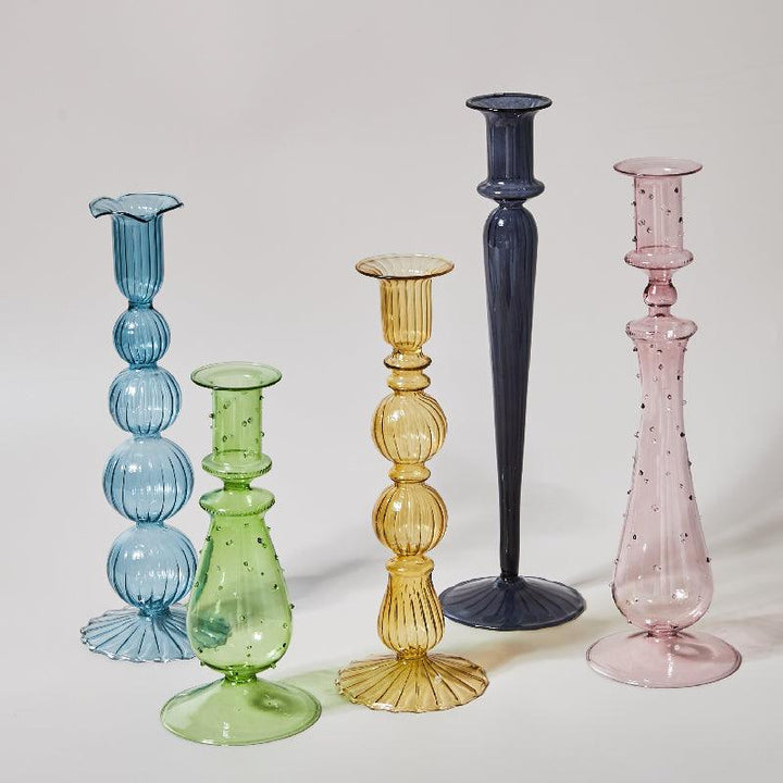 BowLift | GlowCharm Pastel Glass Candle Holder | Decorative Candle Stands | Elegant Table Decor