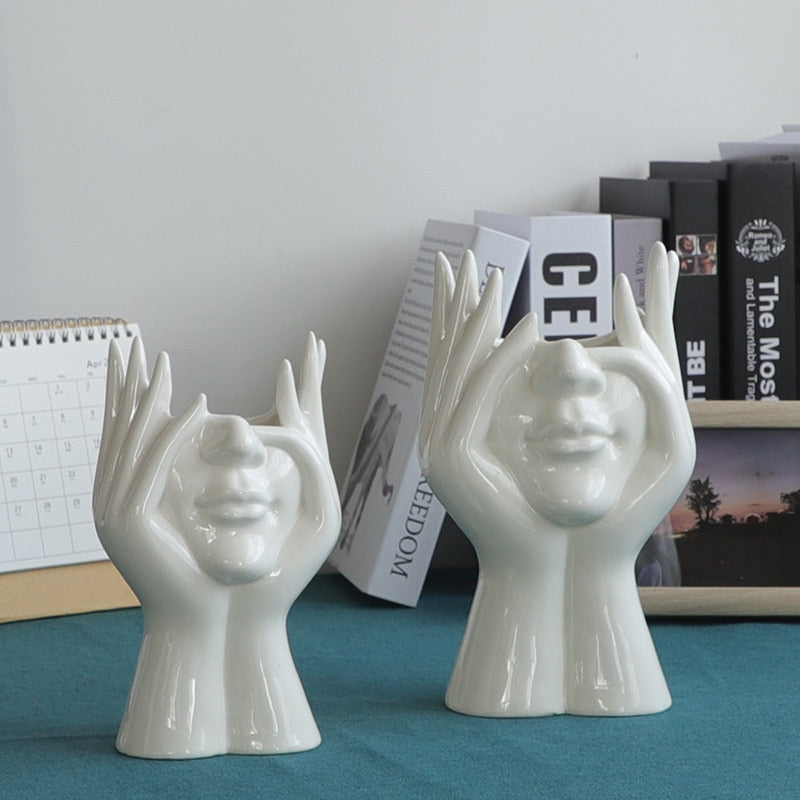 Ceramic Abstract  Human Face Flower Vase | Bowlift