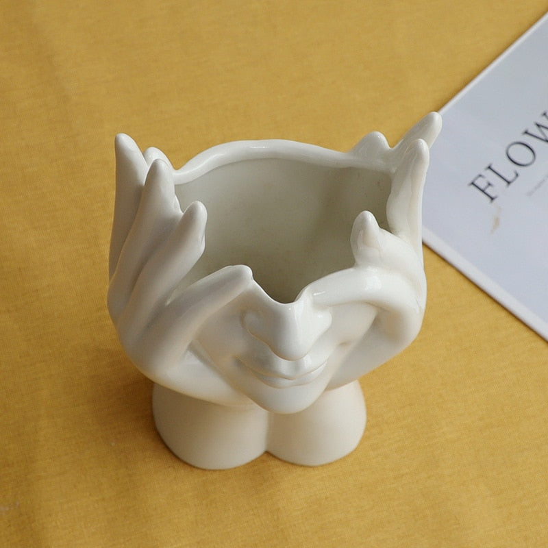 Ceramic Abstract  Human Face Flower Vase | Bowlift