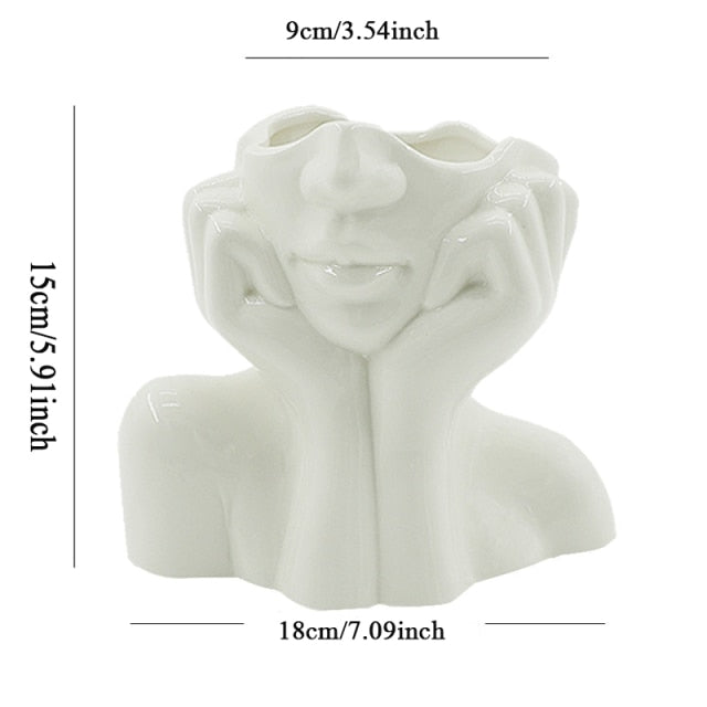 Ceramic Abstract  Human Face Flower Vase | Bowlift