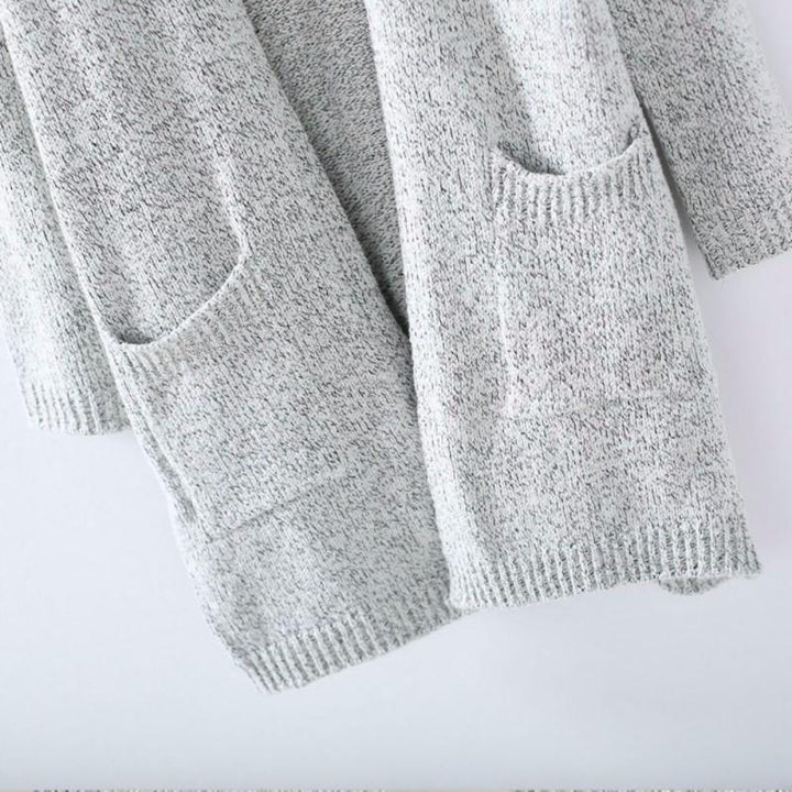 BowLift | Grey Long Sleeve Loose Knitting Cardigan Sweater