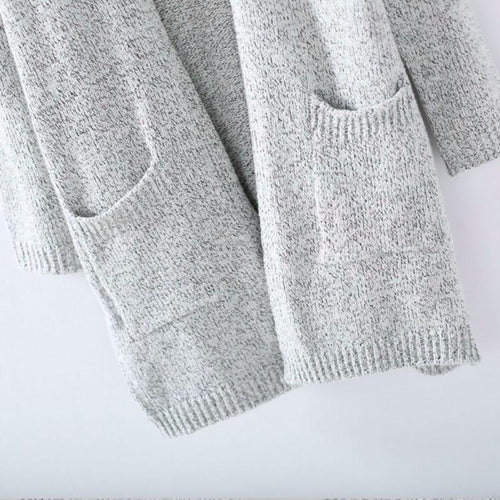 BowLift | Grey Long Sleeve Loose Knitting Cardigan Sweater