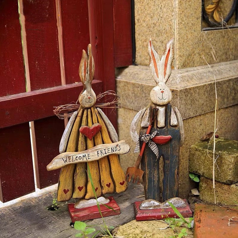 BowLift | Wooden Retro Easter Bunny Outdoor Ornament