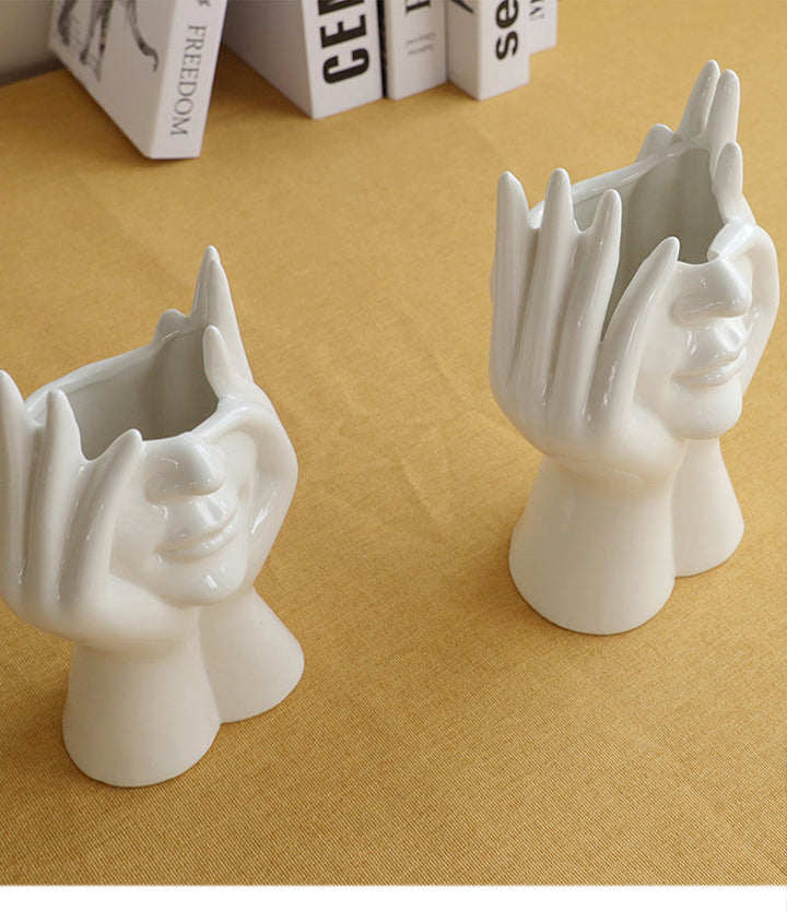 Ceramic Abstract  Human Face Flower Vase | Bowlift