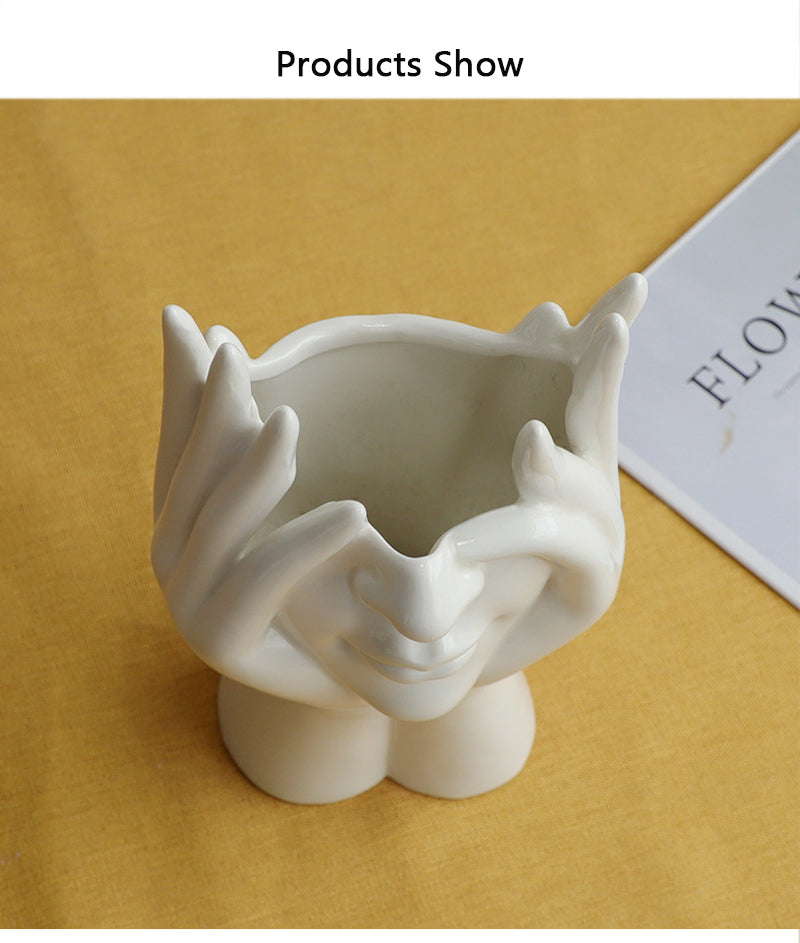 Ceramic Abstract  Human Face Flower Vase | Bowlift