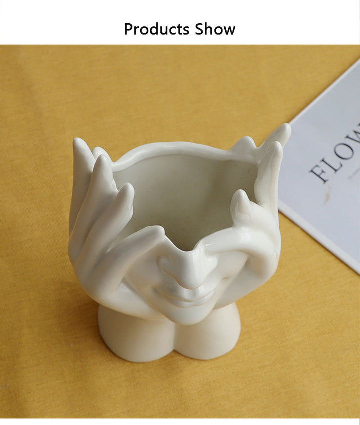 Ceramic Abstract  Human Face Flower Vase | Bowlift