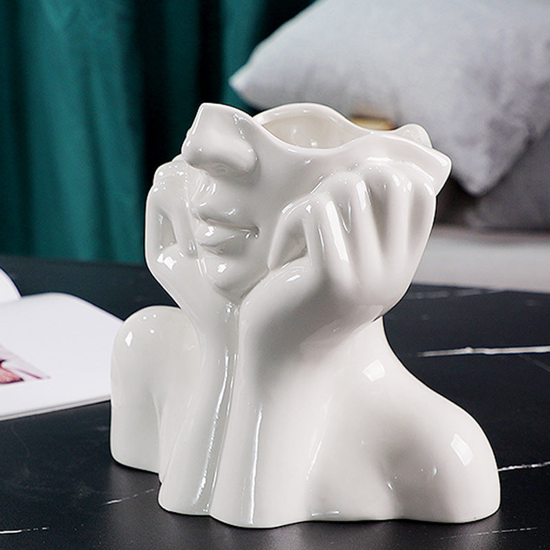 Ceramic Abstract  Human Face Flower Vase | Bowlift