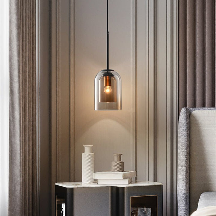 BowLift | Mica Mid-Century Pendant Lamp – Double Glass Shade with Iron Fittings