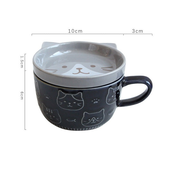 BowLift | Japanese Ceramic Cat Breakfast Mug with Lid