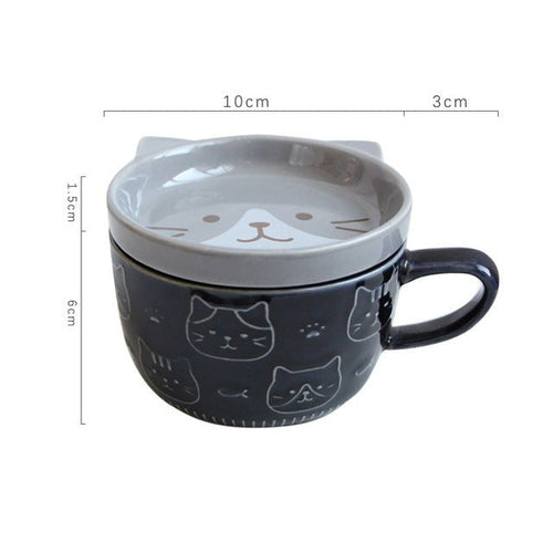 BowLift | Japanese Ceramic Cat Breakfast Mug with Lid