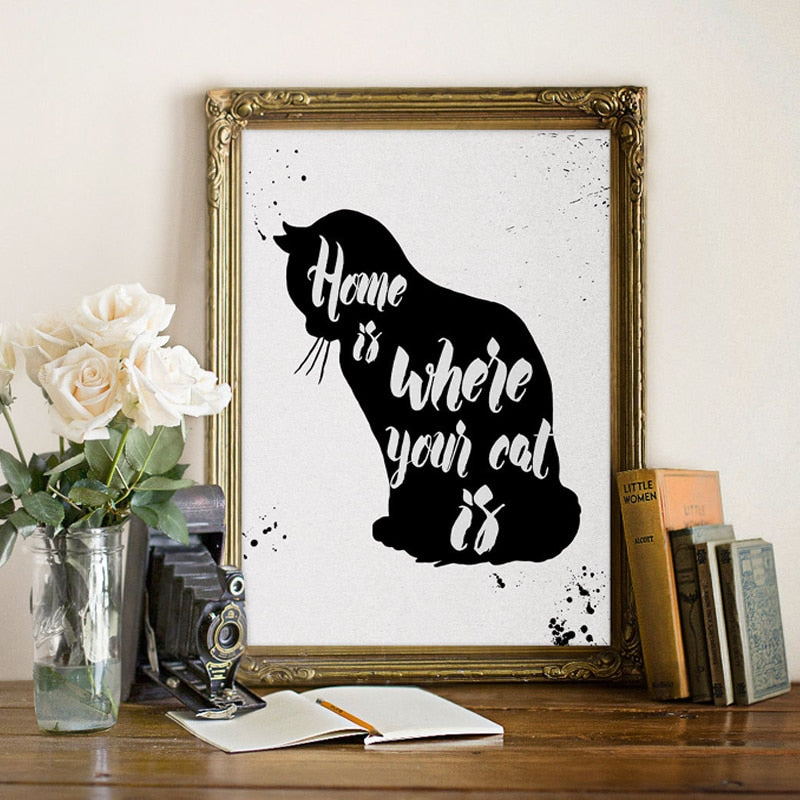 Cat Is Home-Canvas Wall Art Painting | Bowlift