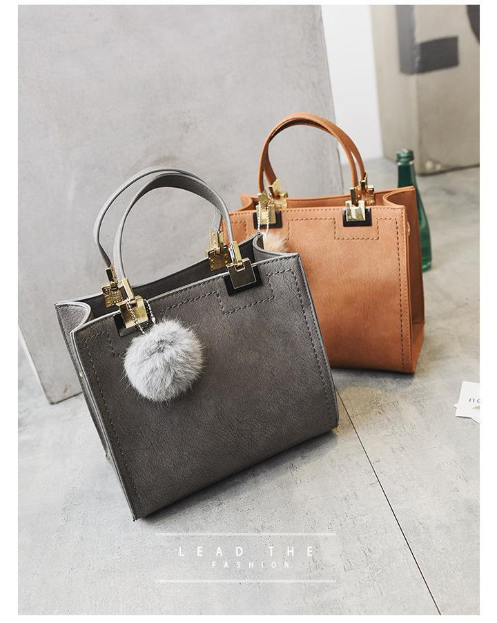 BowLift | Fur Ball High-Quality Merhaba Casual Genuine Leather Shoulder Women Hand Bag