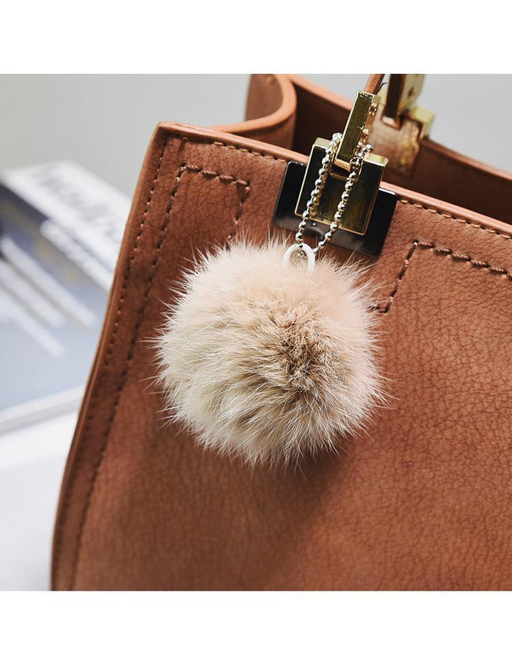 BowLift | Fur Ball High-Quality Merhaba Casual Genuine Leather Shoulder Women Hand Bag