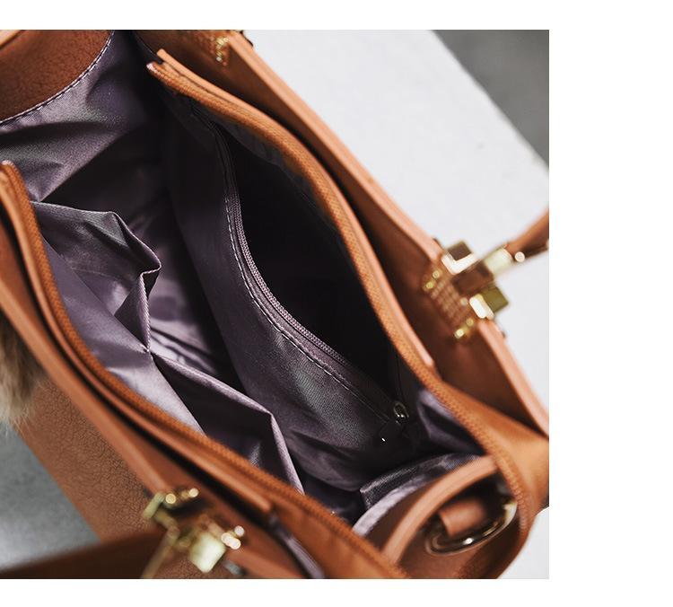 BowLift | Fur Ball High-Quality Merhaba Casual Genuine Leather Shoulder Women Hand Bag