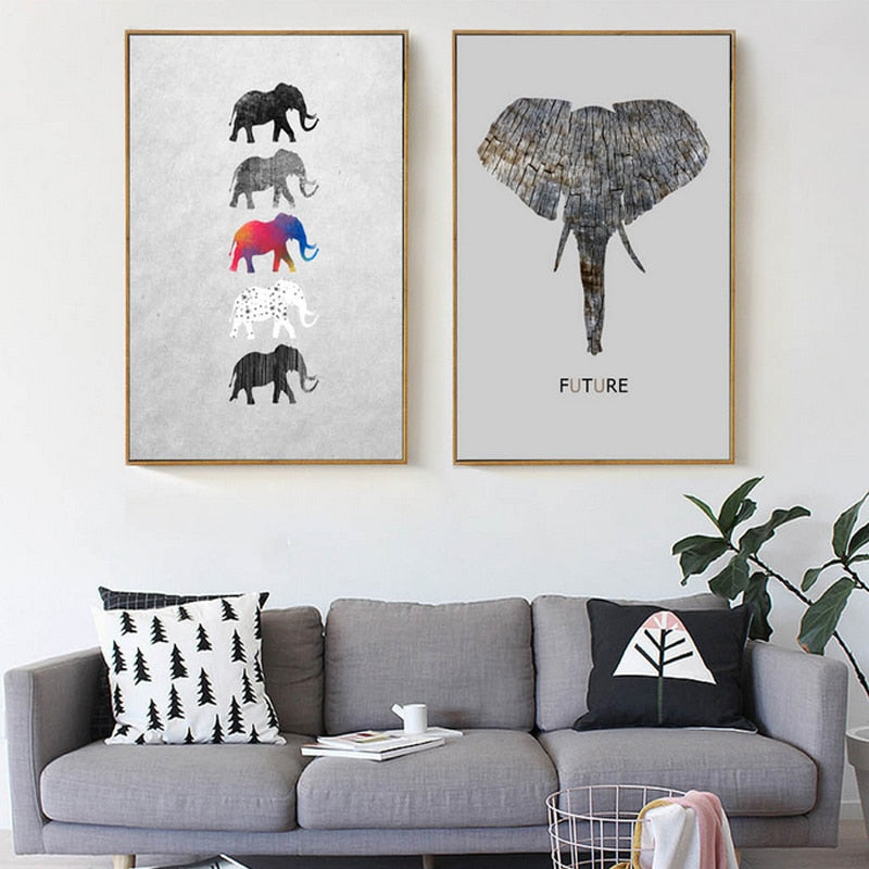 Moods Of Elephants - Canvas Wall Art Painting | Bowlift