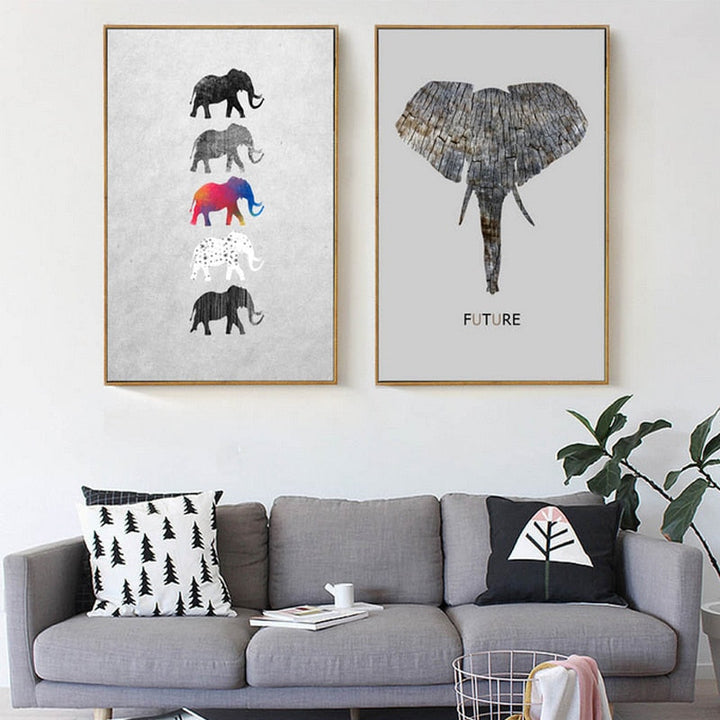 Moods Of Elephants - Canvas Wall Art Painting | Bowlift