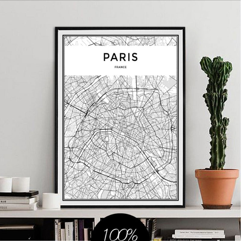 Minimalis PARIS City Map - Canvas Wall Art Painting | Bowlift